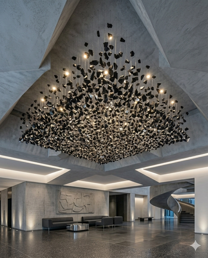 Black Crystal Stone Square Chandelier – Custom Modern Ceiling Statement Light