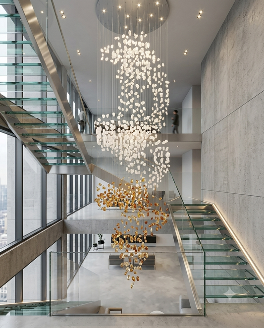 5m Modern Custom Dual-Tone Ring Chandelier – White & Orange Ceiling Pendant Light (80cm Ring)