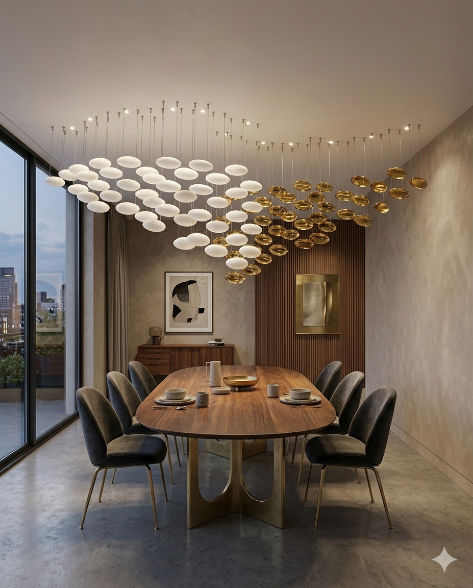 Custom Wave Glass Chandelier – Luxury White & Gold Pendant Light