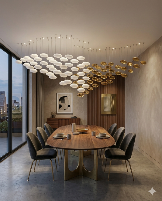 Custom Wave Glass Chandelier – Luxury White & Gold Pendant Light