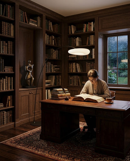 Modern Curved Arc LED Floor Lamp | Black Steel Standing Light for Office & Reading Nook