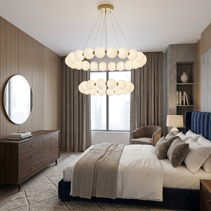 Modern Dual Ring LED Globe Chandelier – 80cm/60cm Height-Adjustable Pendant Lighting with Remot