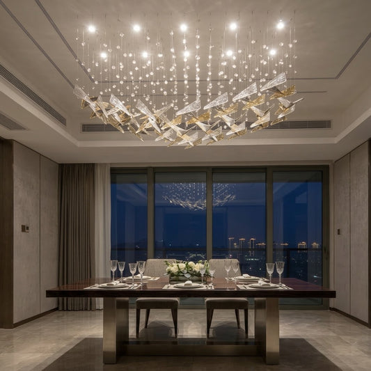 2M Sculpted Ice & Falling Rain Crystal Chandelier – Amber, Smoked Gray & Clear Glass