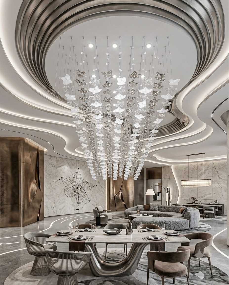 Monarch 3M Custom Glass Chandelier – Luxury Silver, Clear & White Rectangular Pendant Light