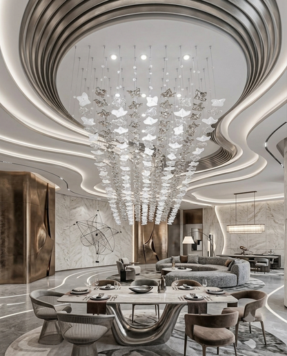 Monarch 3M Custom Glass Chandelier – Luxury Silver, Clear & White Rectangular Pendant Light