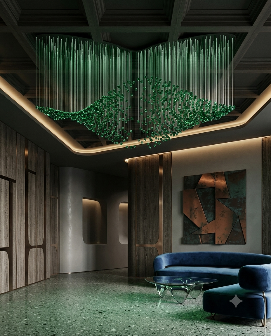 Customizable Rectangular DNA Helix Green Stone Pendant Chandelier for High-Ceiling Spaces⁠