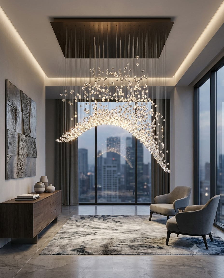 Custom Arch Crystal Stone Chandelier | Modern 2M Luxury Bridge LED Pendant Light