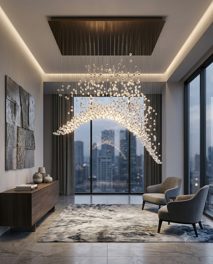 Custom Arch Crystal Stone Chandelier | Modern 2M Luxury Bridge LED Pendant Light