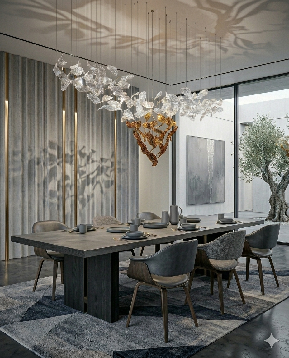 Custom Rectangular Glass Leaf Chandelier for Dining Room | 1.5m