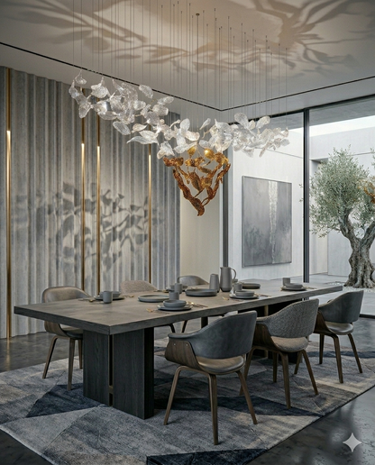 Custom Rectangular Glass Leaf Chandelier for Dining Room | 1.5m