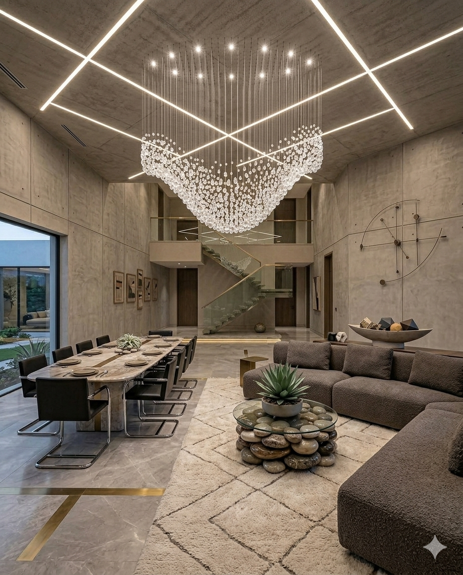 2-Meter Luxury Wave Custom Stone Chandelier – Frosted White Stone