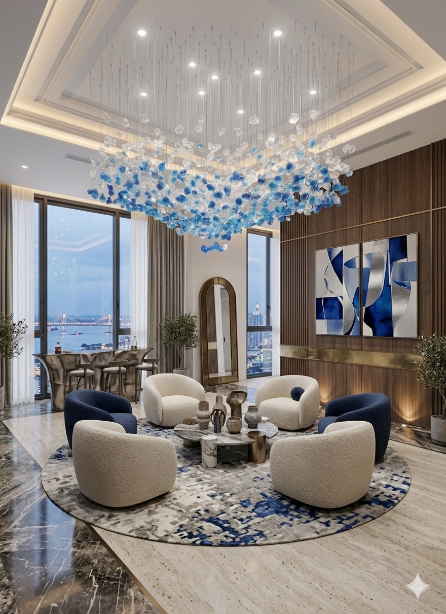 Glacia 1.2M Custom 2-Color Stone Pendant Chandelier