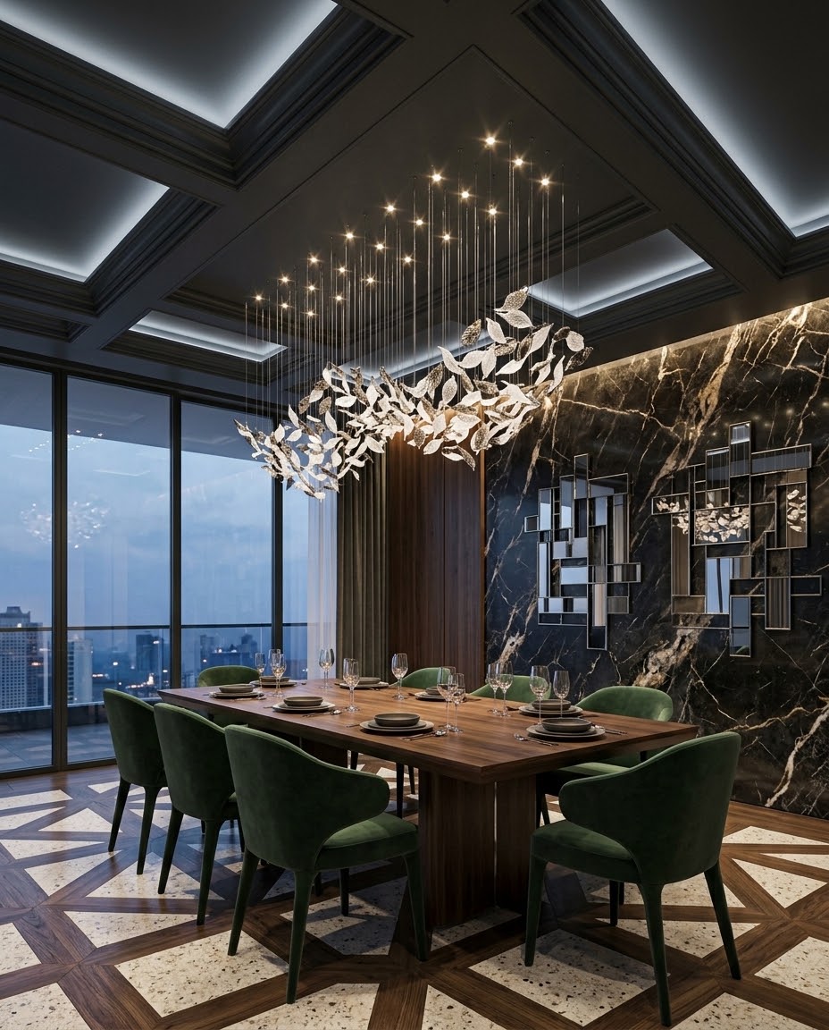 Luxury Custom Wavy Leaf Chandelier | Contemporary Frosted White & Charcoal Gray Glass Light