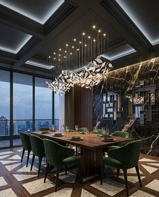 Luxury Custom Wavy Leaf Chandelier | Contemporary Frosted White & Charcoal Gray Glass Light