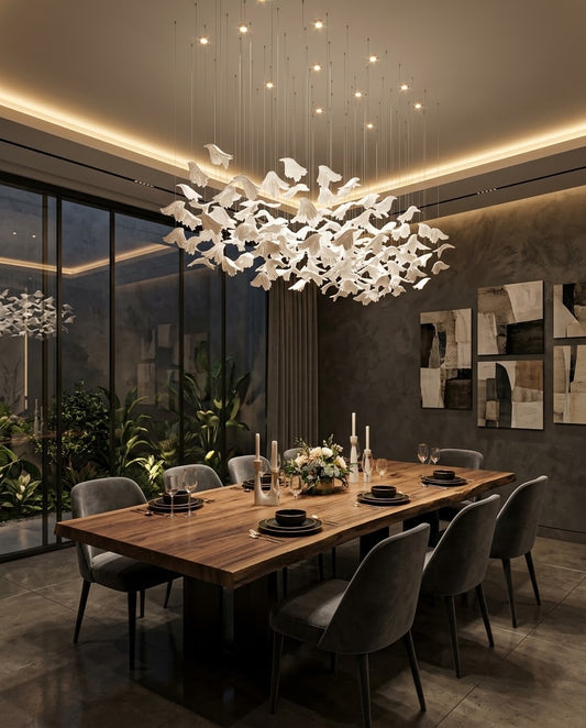 Modern Frosted Leaf Rectangular Chandelier (150x60cm) | Luxury LED Hanging Light