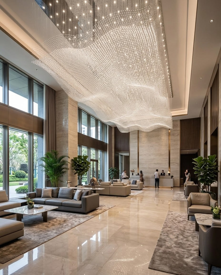 The Sculptural Wave: Grand White Stone Chandelier