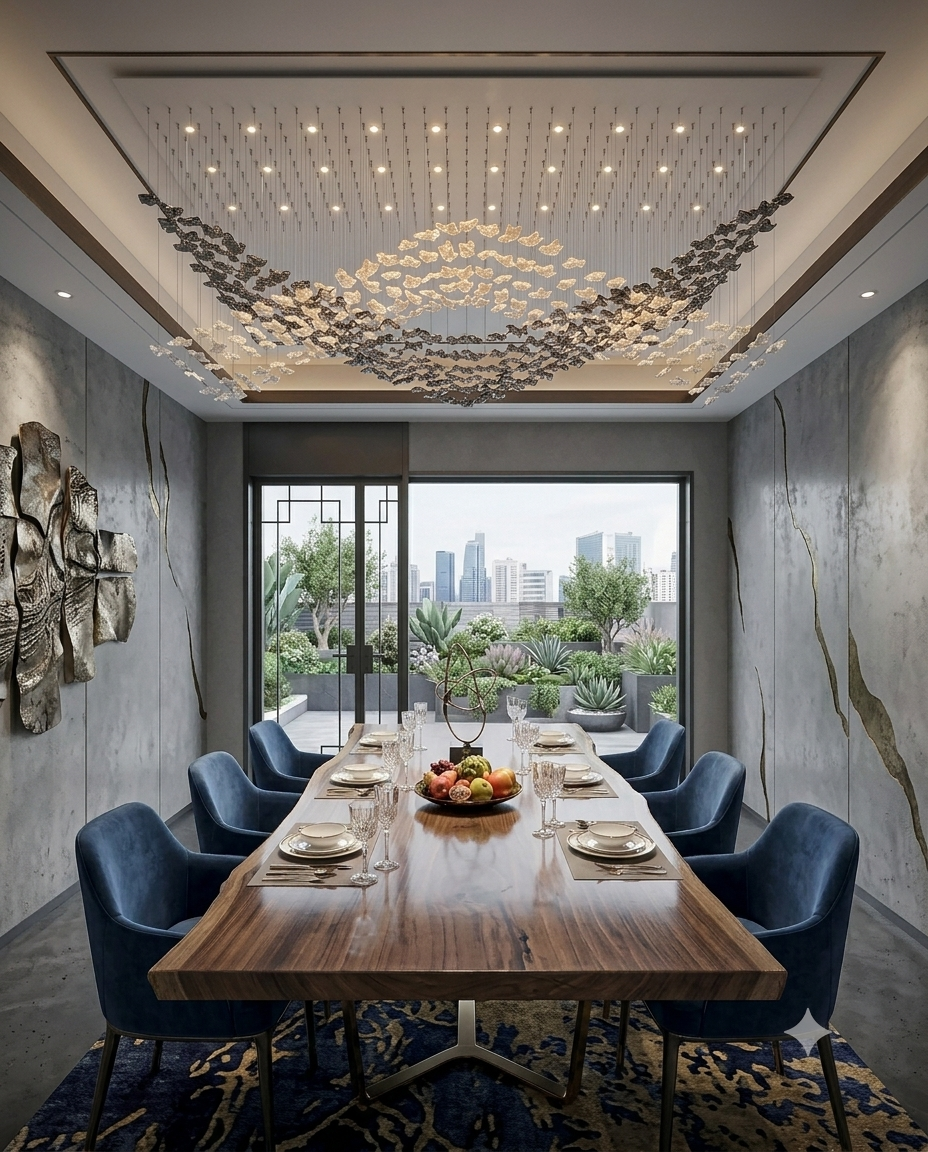 3M Custom Dual-Layer V-Shape Ceiling Installation | Gray & White Luxury Lighting