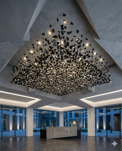 Black Crystal Stone Square Chandelier – Custom Modern Ceiling Statement Light