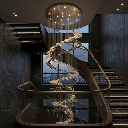 Modern Custom Spiral S-Shape Glass Chandelier – 5m Extra-Long Pendant Light for Double-Height Staircase & Villa Foyer