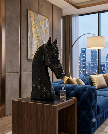 Limited Edition Luxury Black Horse Head Crystal Statue | Premium Equestrian Showpiece Home Decor & Wealth Symbol Gift (24cm)