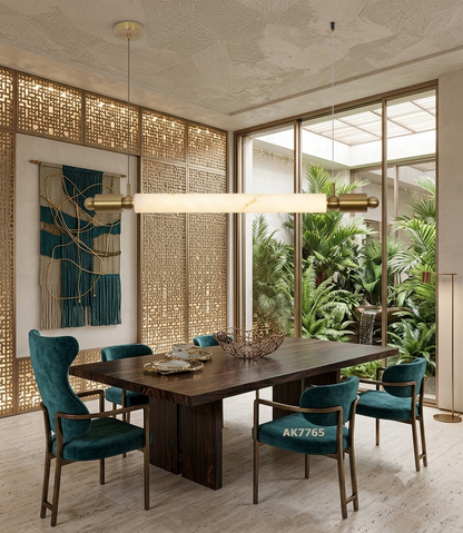 Luxury 110cm Linear Marble-Look Pendant Light | Gold & Black