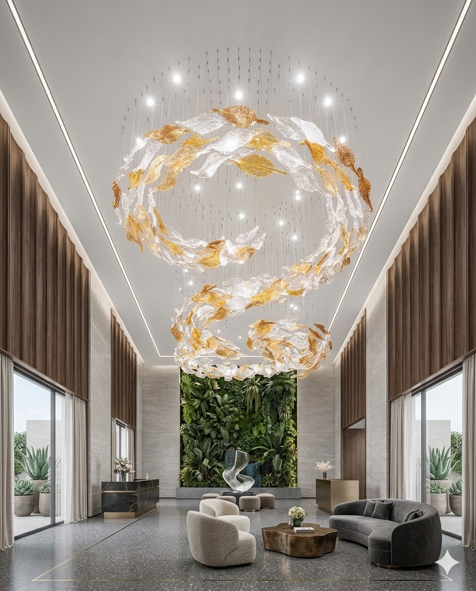 Custom Ocean Waves  5-Meter Long Glass Installation - Dark Orange to White Gradient