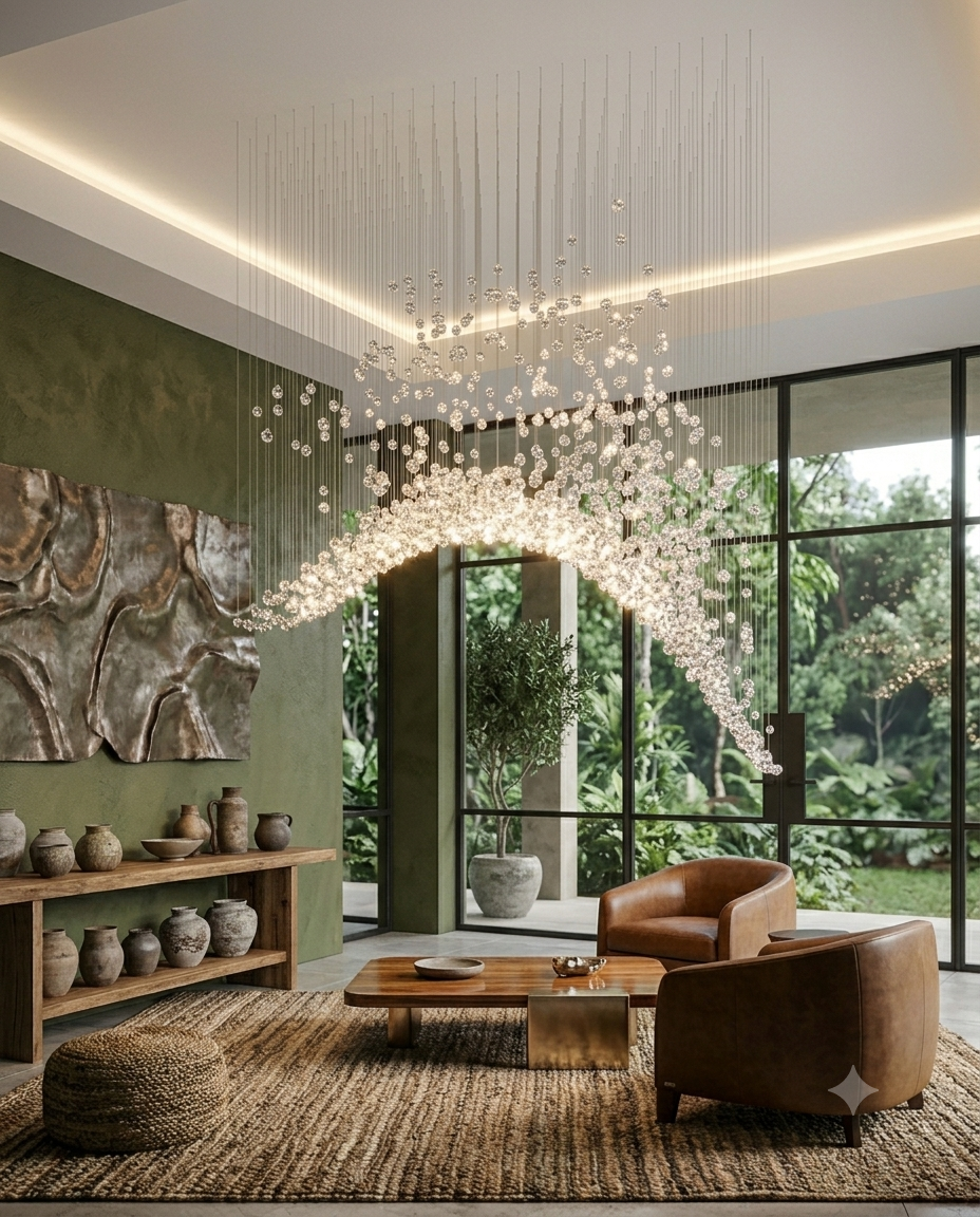 Custom Arch Crystal Stone Chandelier | Modern 2M Luxury Bridge LED Pendant Light