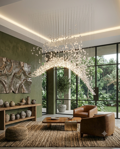 Custom Arch Crystal Stone Chandelier | Modern 2M Luxury Bridge LED Pendant Light