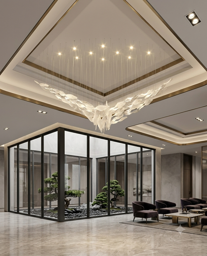 Custom V-Shape Glass Leaf Chandelier - 2M Modern Floating Light