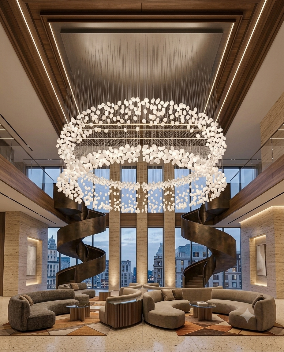 Modern 2-Tier Frosted Stone & Crystal Chandelier | Fully Customizable Design
