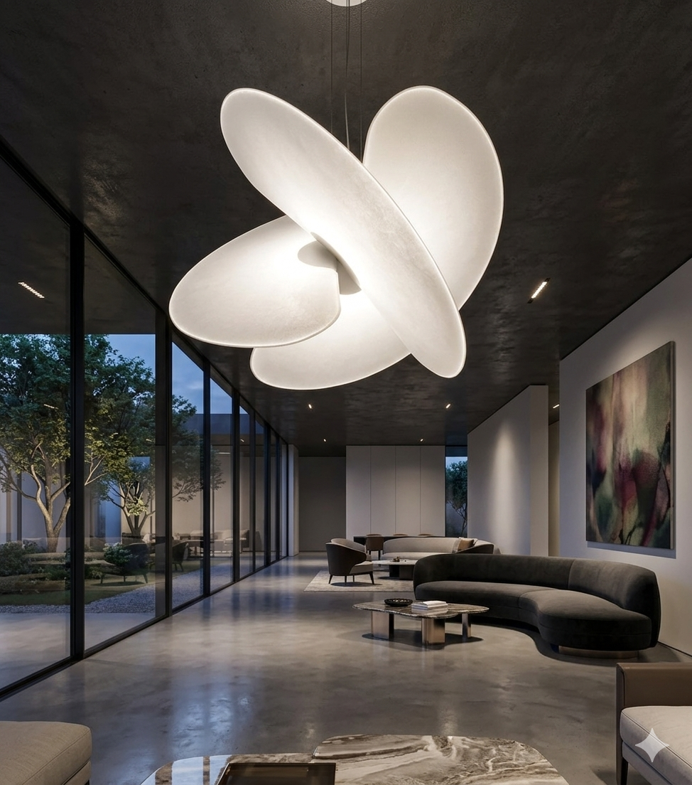 Modern Magnetic PET Fan Chandelier – Lightweight Statement Light With Silk Effect
