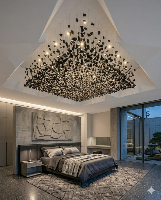 Black Crystal Stone Square Chandelier – Custom Modern Ceiling Statement Light
