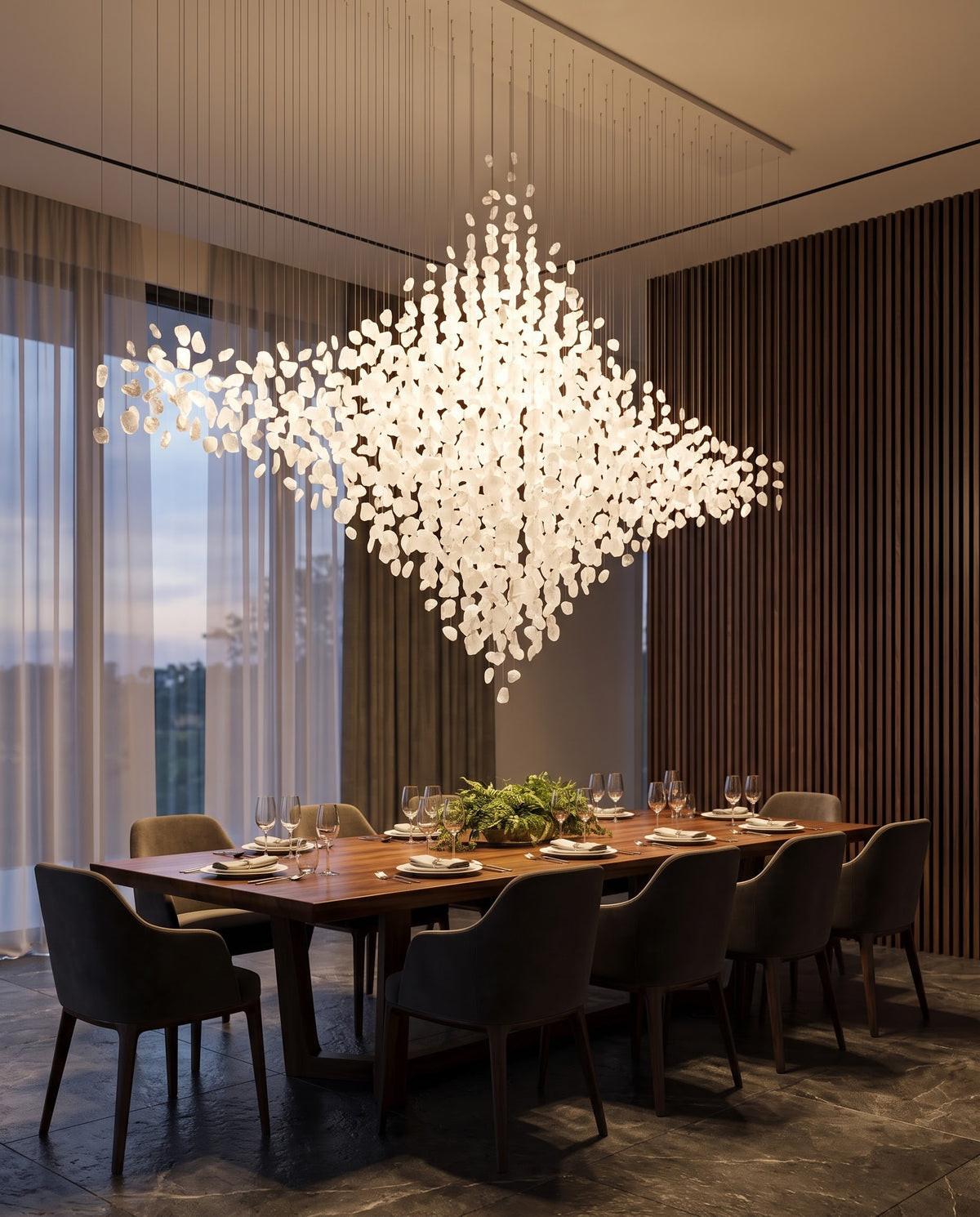 Custom Rhombus White Stone Pendant Light | Modern Dining Chandelier