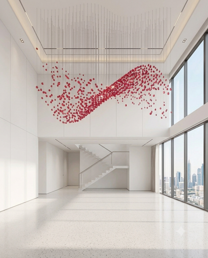 Custom Red Crystal Stone Wave Chandelier (2M x 80cm) | Ocean Wave Design Lighting