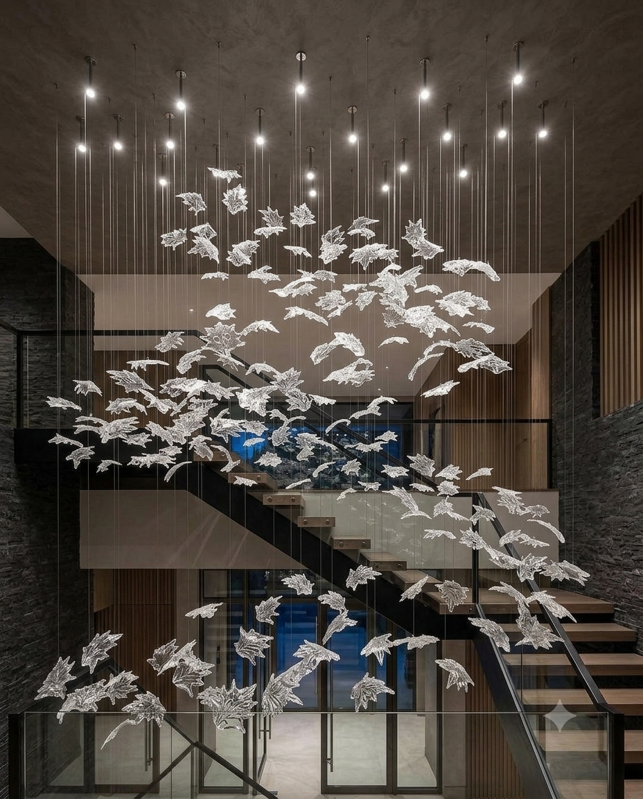 Custom S-Shape Crystal Leaf Chandelier Luxury 3M Droplight