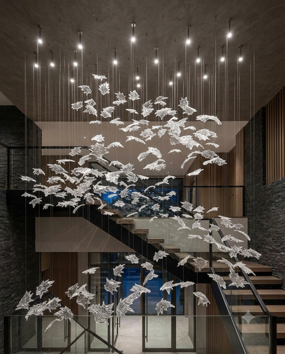 Custom S-Shape Crystal Leaf Chandelier Luxury 3M Droplight