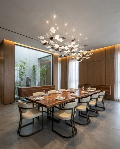 2m Modern Leaf Chandelier – Gold, White, Gray Glass Pendant
