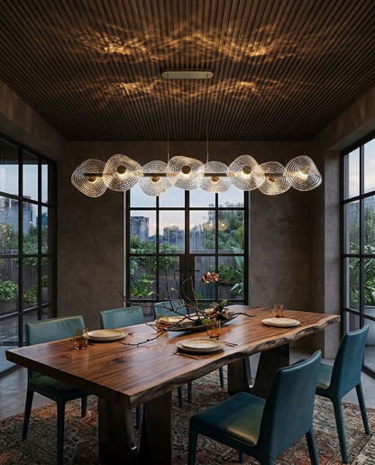 Modern 120cm LED Linear Chandelier - 8 Sea-Clam Frosted Glass & Gold Accent Pendant Light