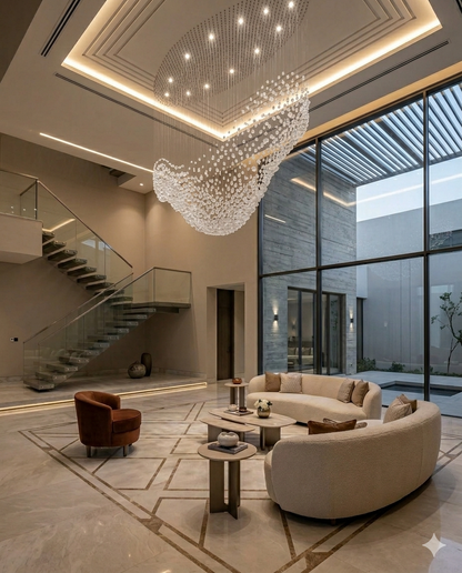 2-Meter Luxury Wave Custom Stone Chandelier – Frosted White Stone
