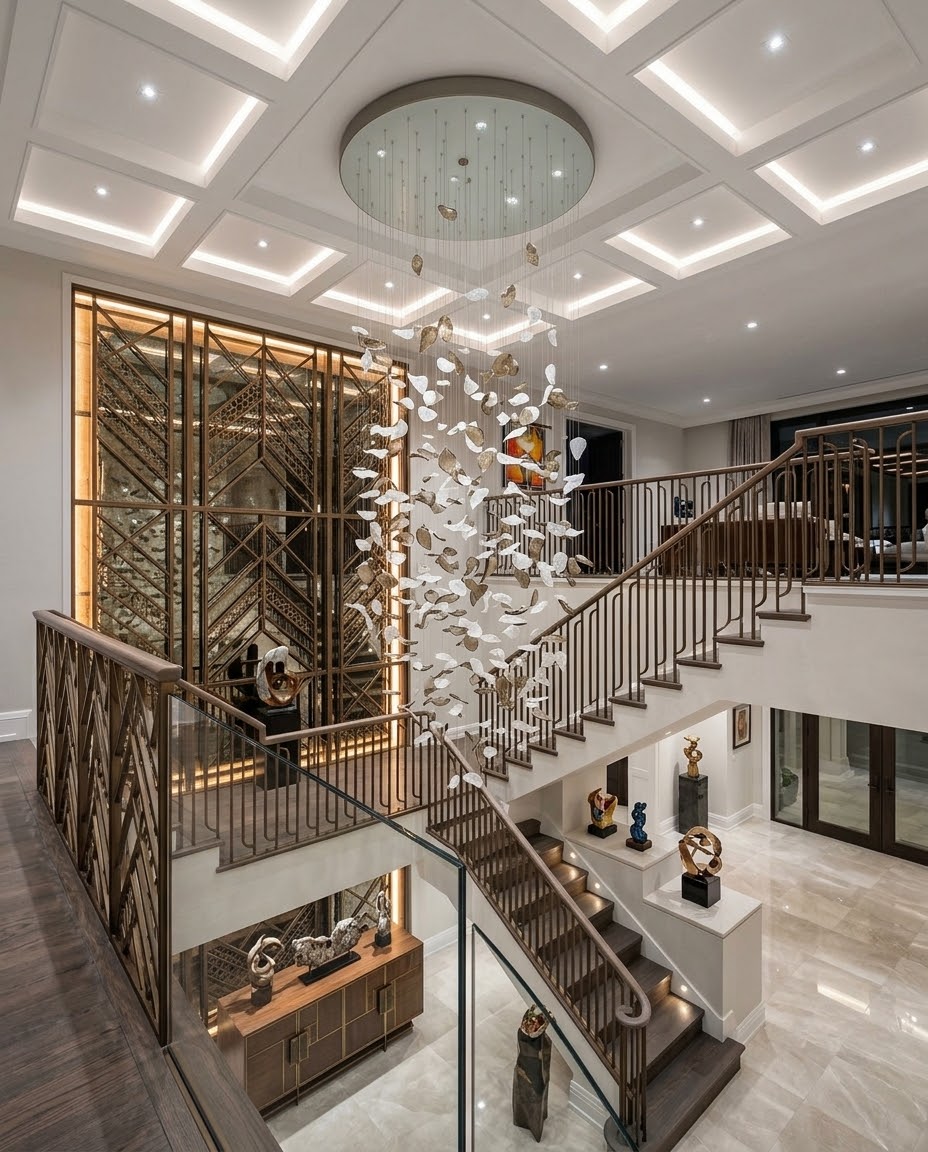 Falling Leaf Cascade Chandelier – Modern 3M High-Ceiling Light