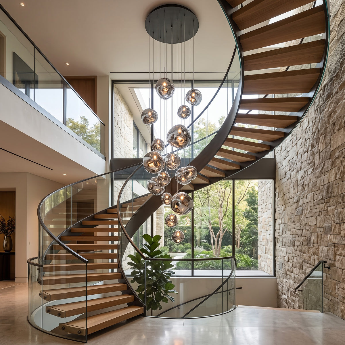Melt-Style Silver Chrome Cascade Chandelier: Modern Multi-Light Pendant for Grand Staircases 3M Long