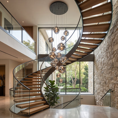 Melt-Style Silver Chrome Cascade Chandelier: Modern Multi-Light Pendant for Grand Staircases 3M Long
