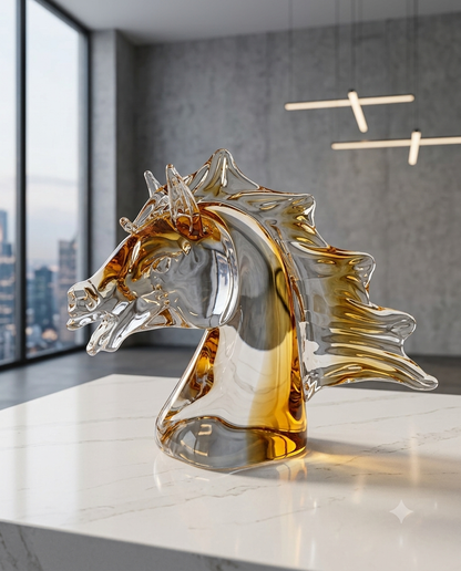 Crystal Horse Sculpture, Luxury Corporate Gift, Expensive Gift, Limited Edition Decor, Amber Crystal Art.