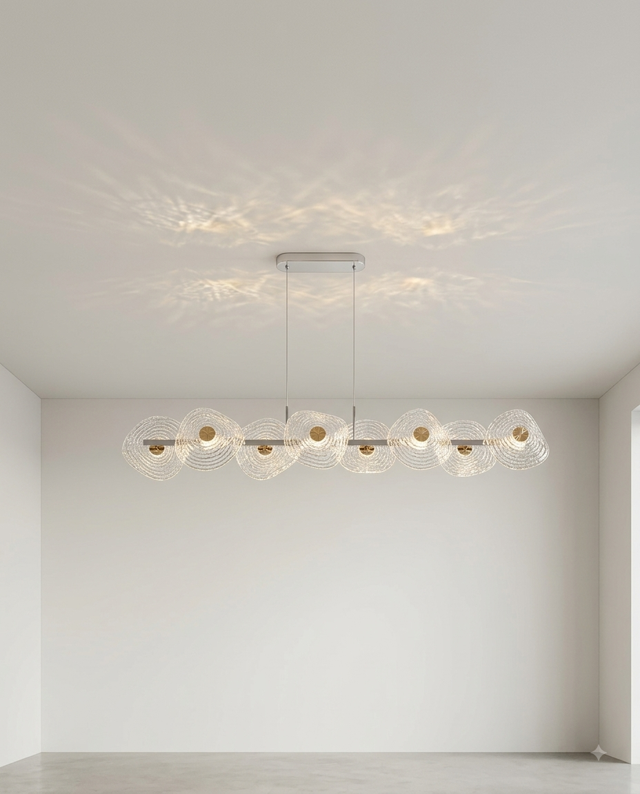 Modern 120cm LED Linear Chandelier - 8 Sea-Clam Frosted Glass & Gold Accent Pendant Light