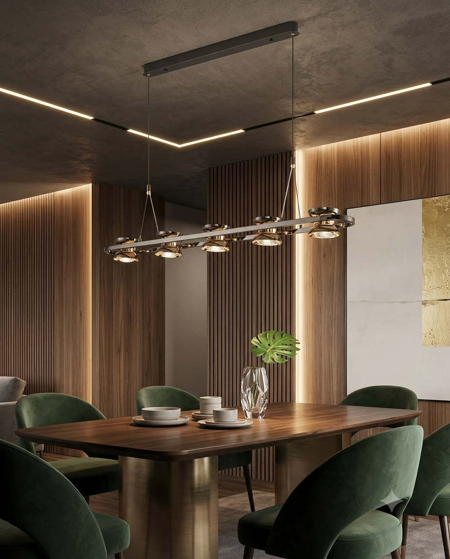 Modern Linear LED Chandelier 80W – 130cm Rectangular Island Pendant Light for Dining Room