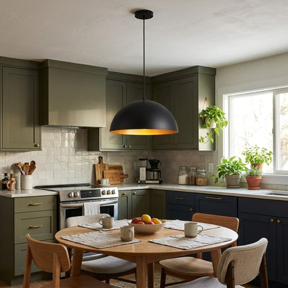 Industrial Black & Gold Dome Pendant Light Fixture – E27 Adjustable Hanging Lamp