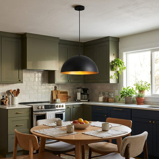 Industrial Black & Gold Dome Pendant Light Fixture – E27 Adjustable Hanging Lamp