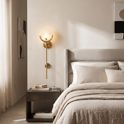 Modern Gold & Marble Wall Sconce | Luxury Warm LED Wall Light for Bedroom & Restaurant