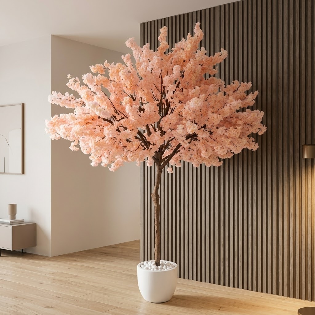 150cm Artificial Pink Cherry Blossom Tree | Faux Blossom Plant in Ceramic Pot