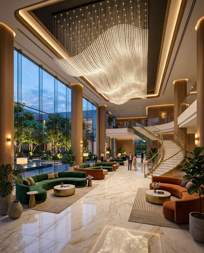 The Sculptural Wave: Grand White Stone Chandelier